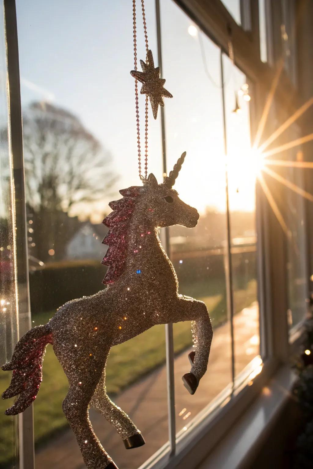 Add sparkle to your space with a unicorn ornament.