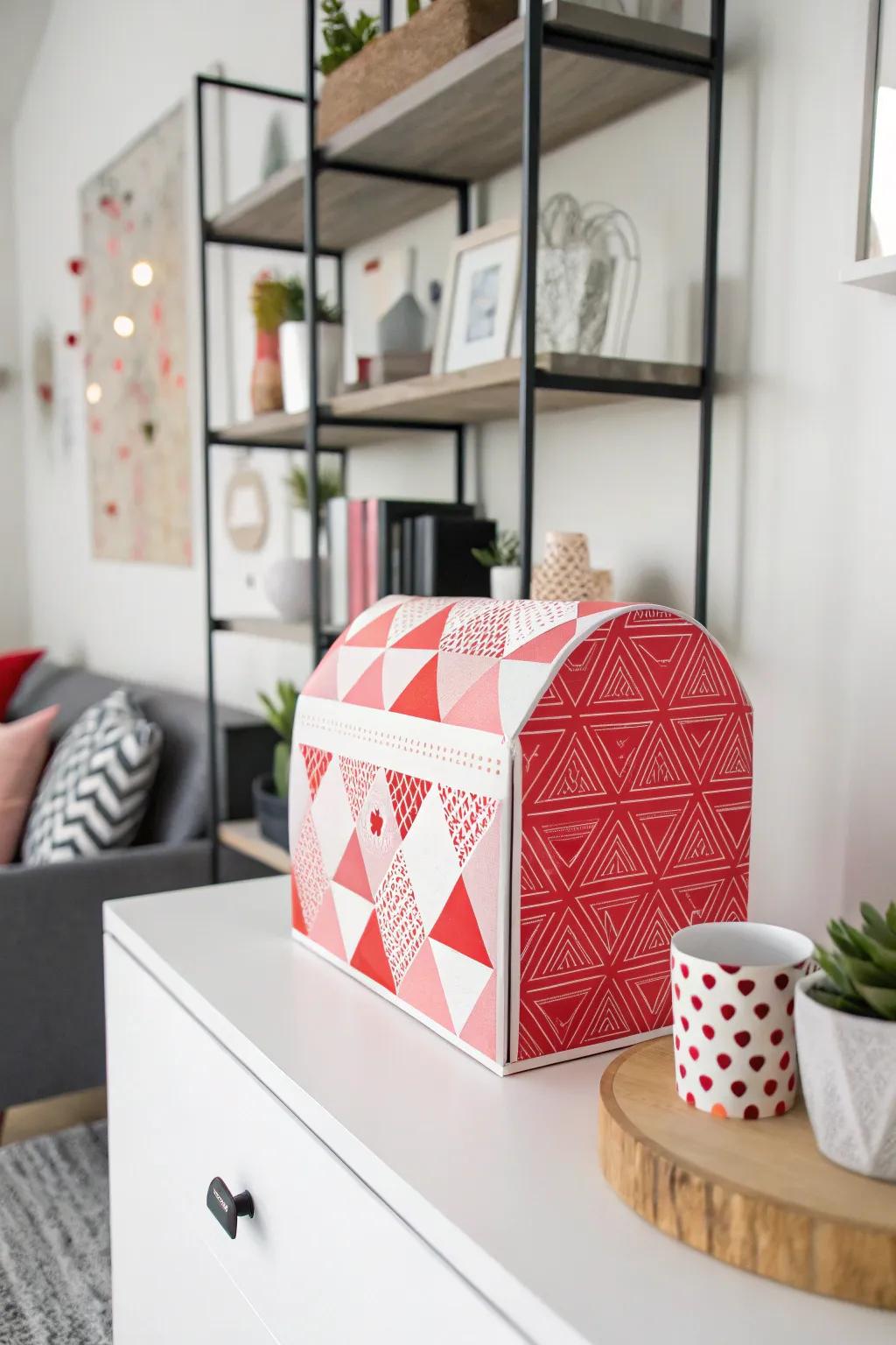 A contemporary geometric Valentine box with sleek lines.