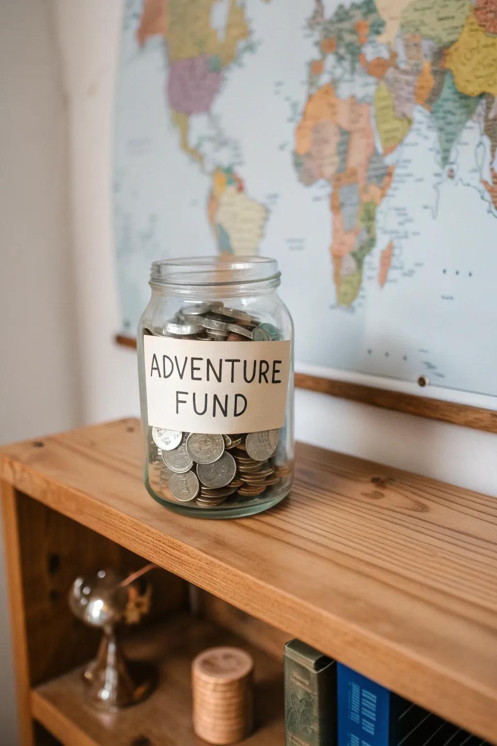 An adventure fund jar for future travel dreams.