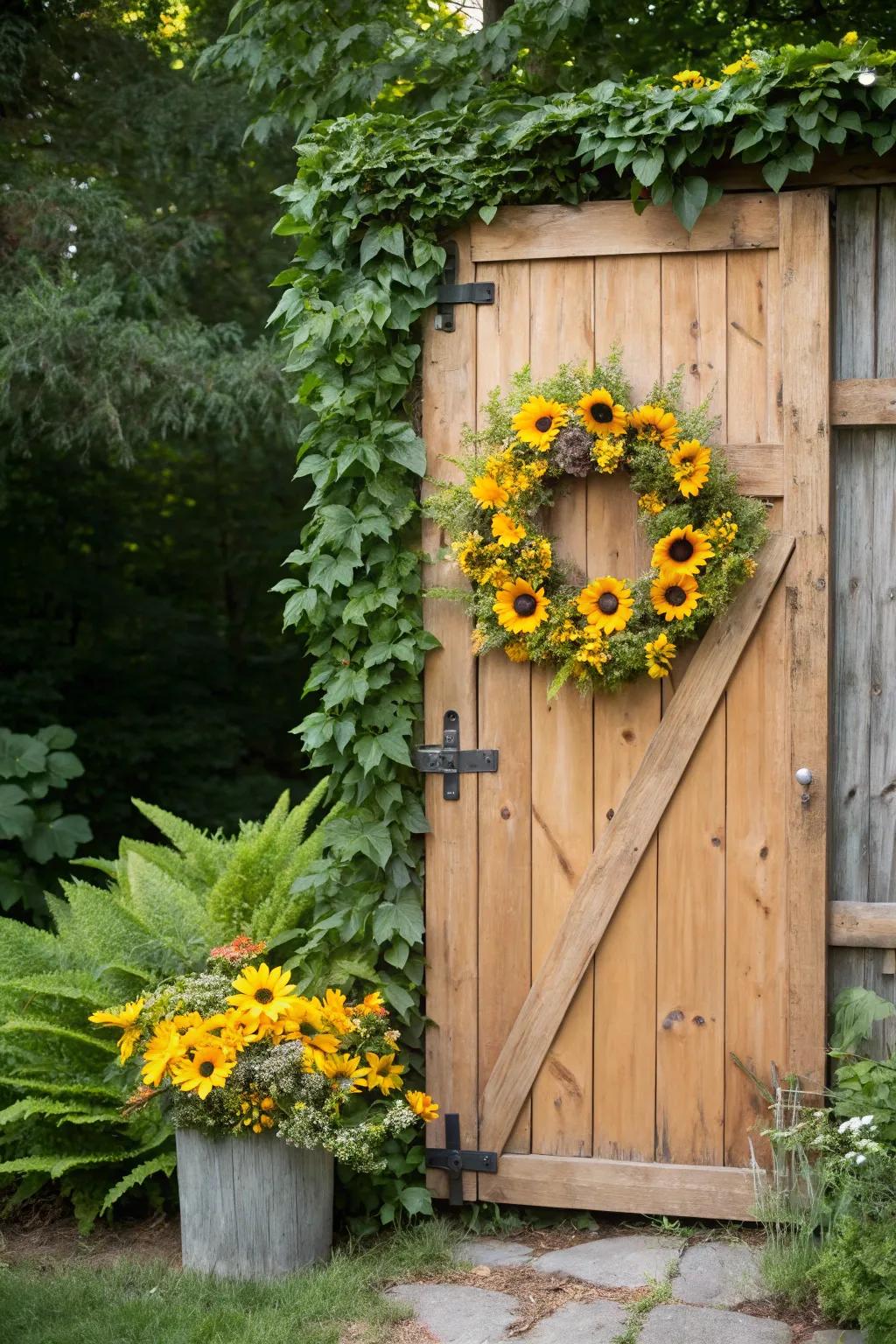 Brighten your entryway with a sunflower surprise wreath.