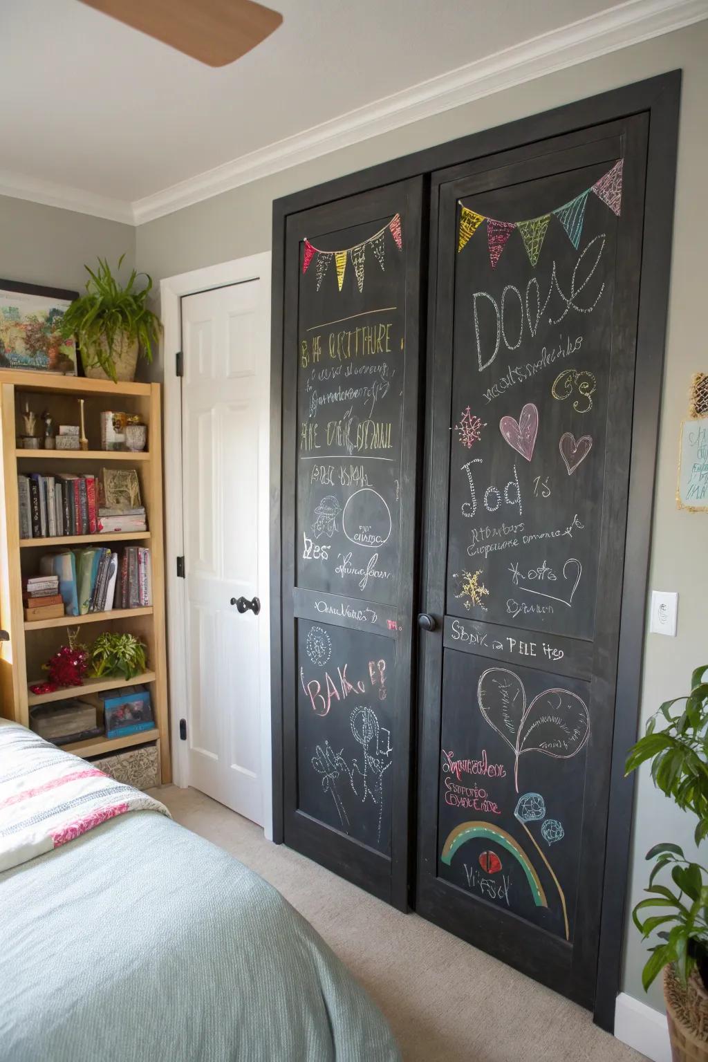 Chalkboard doors offer a playful and customizable element to any room.