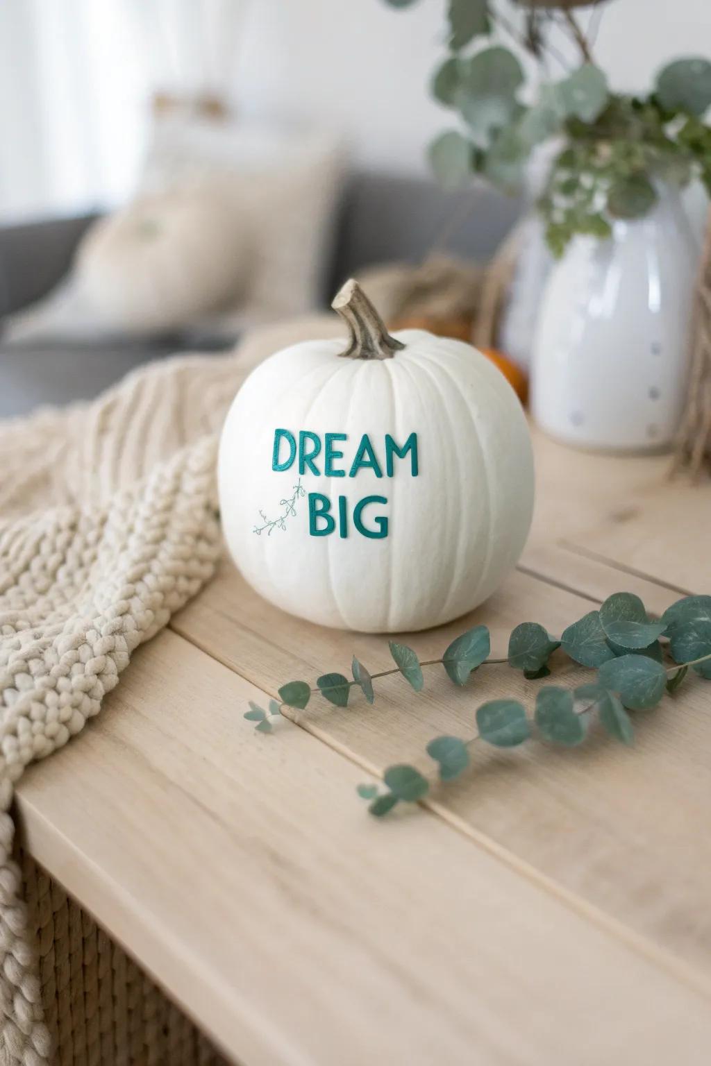 Elevate your autumn decor with a touch of inspiration: a 'Dream Big' pumpkin masterpiece.