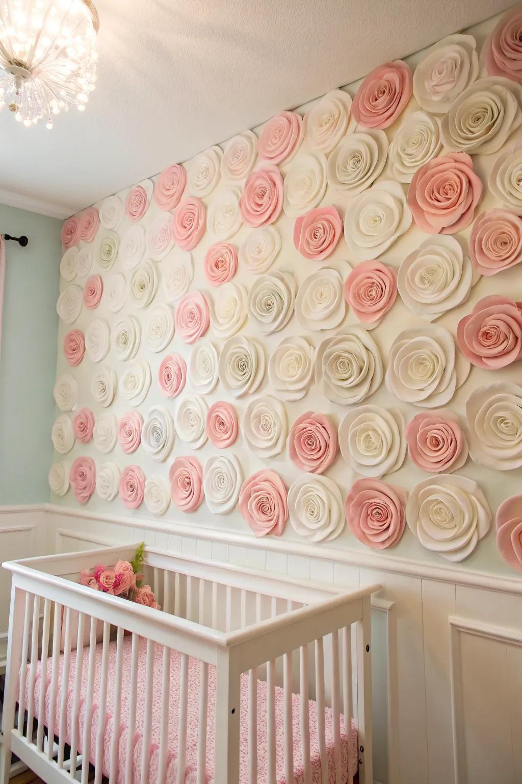 Rosebud texture adds a whimsical touch to nurseries.