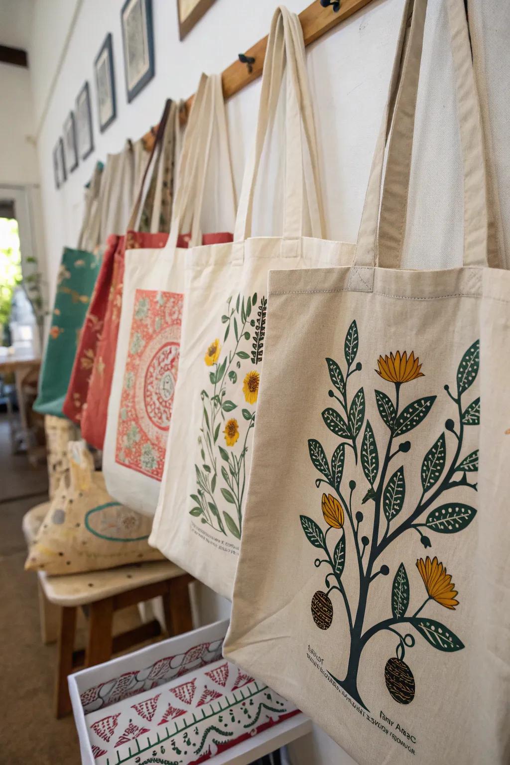 Stylish and sustainable, organic cotton tote bags ready for any shopping adventure.