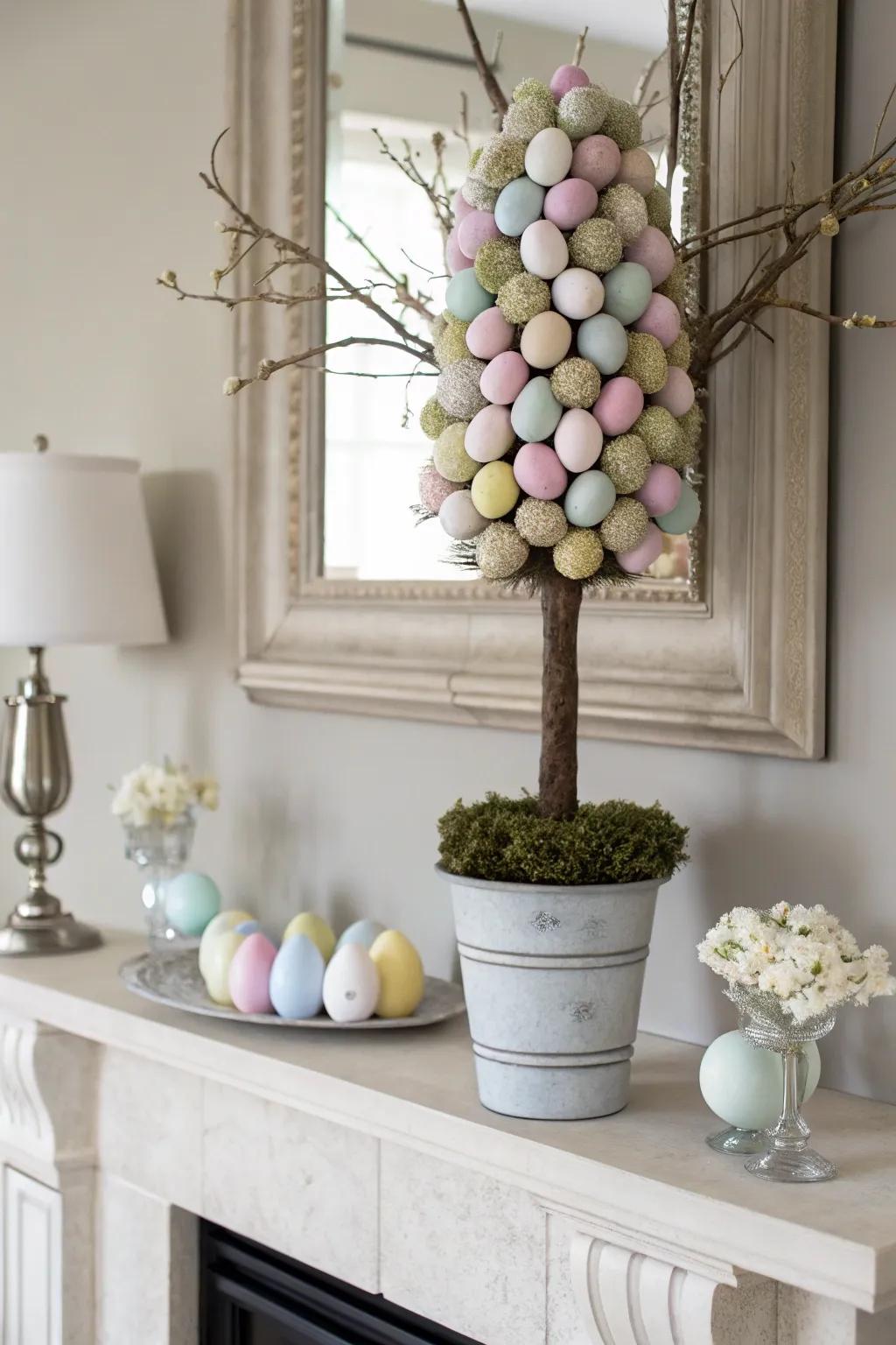 An elegant Easter egg topiary tree that exudes sophistication and charm.