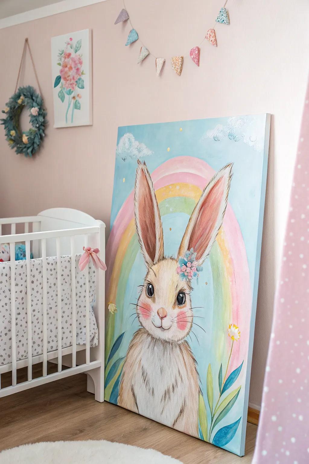 A radiant rabbit painting that adds charm and warmth to any space.