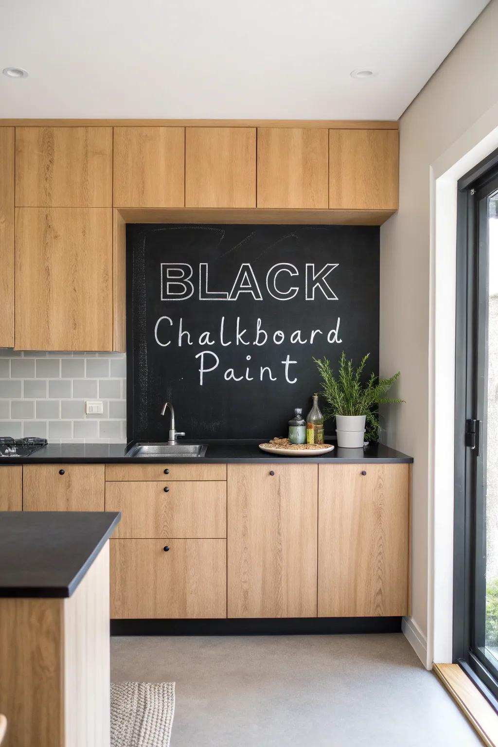 Elevate your kitchen's functionality and style with a chic chalkboard backsplash—perfect for jotting down recipes and inspiring creativity!