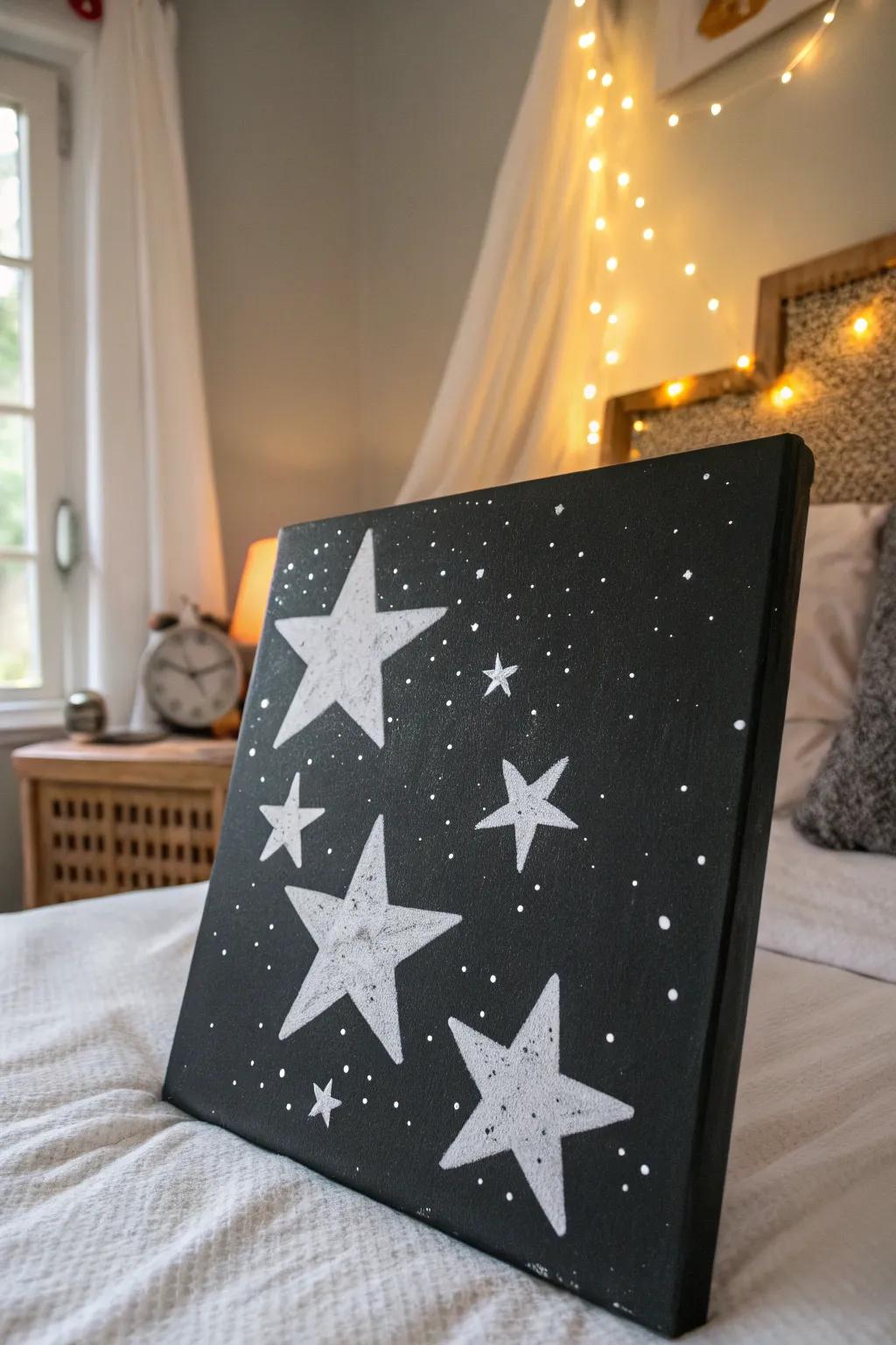 A starry night canvas can add tranquility to your space.