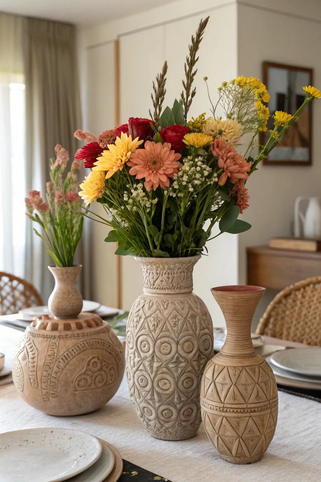 Elegant textured clay vases that elevate any floral arrangement.