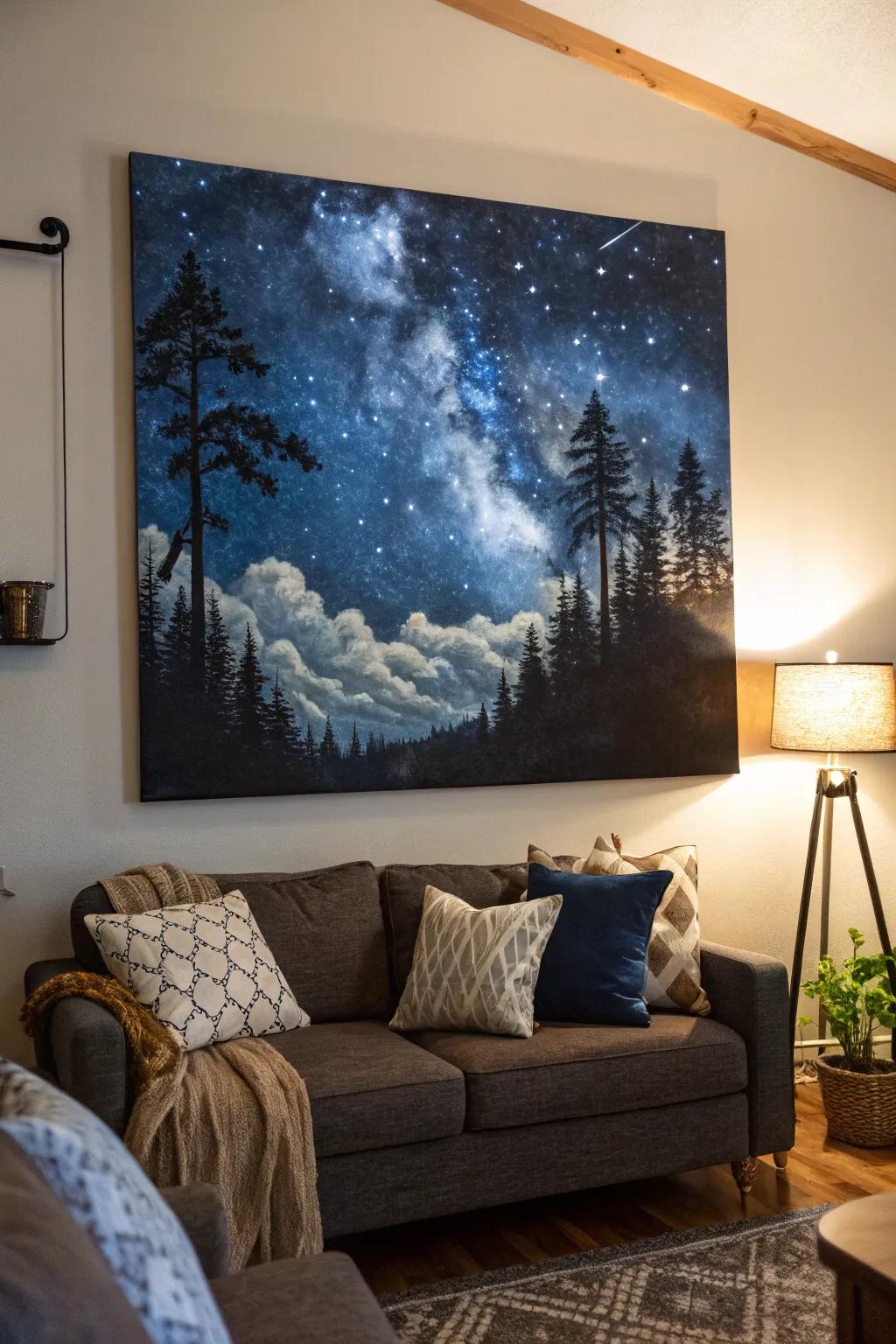 Create a sense of wonder with a dark blue night sky painting.