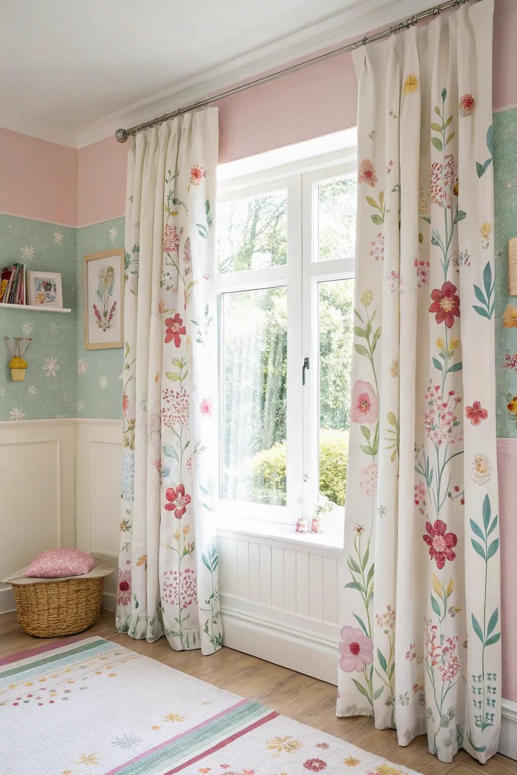 Add a playful touch to windows with stenciled curtains.