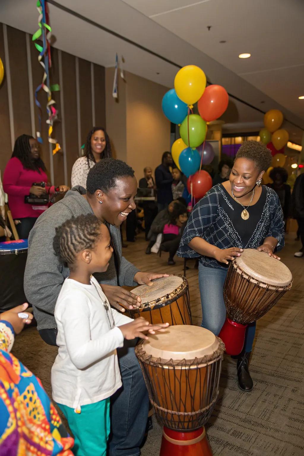 An interactive drumming circle brings guests together in a fun activity.