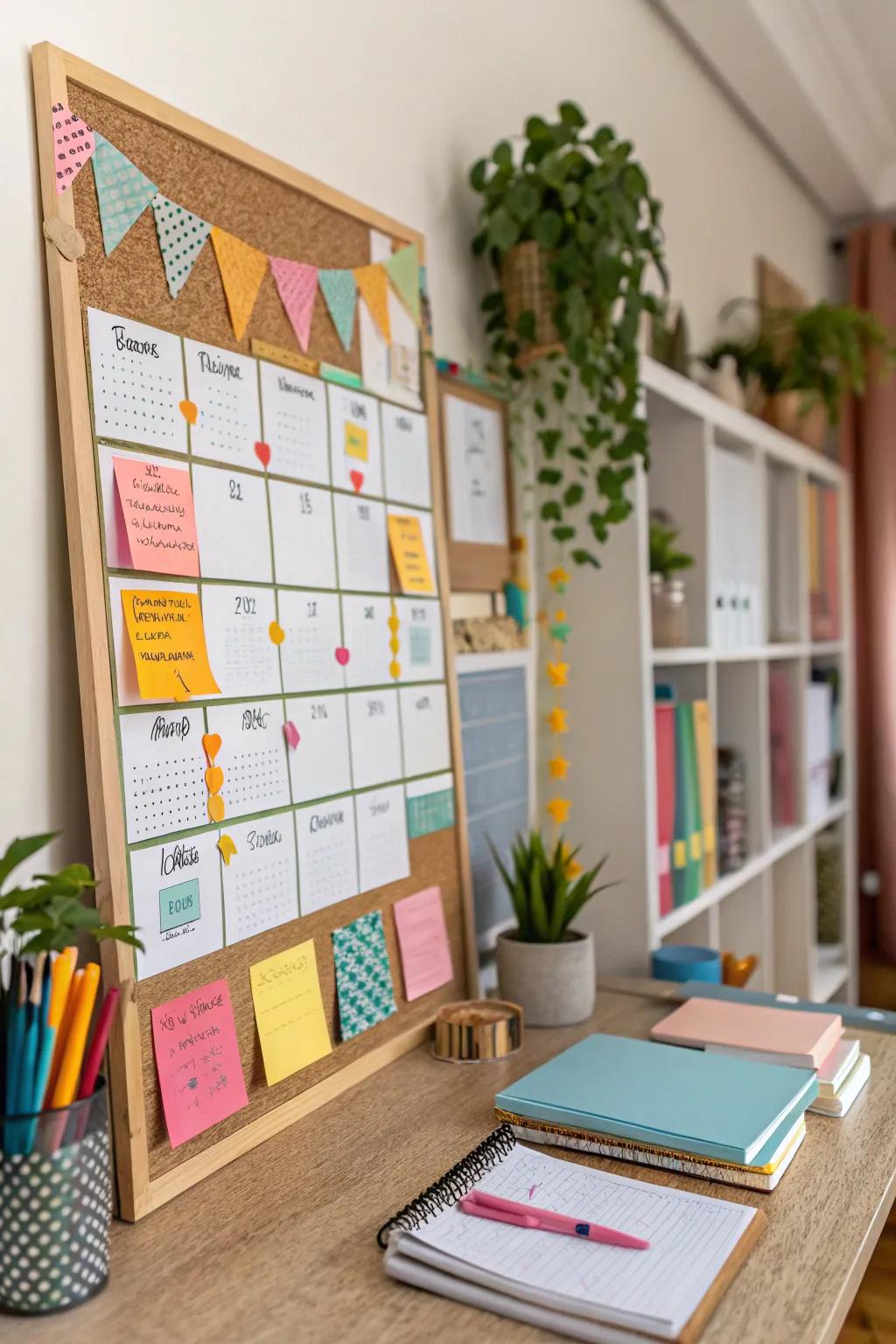 A vibrant calendar bulletin board for organizing important dates.