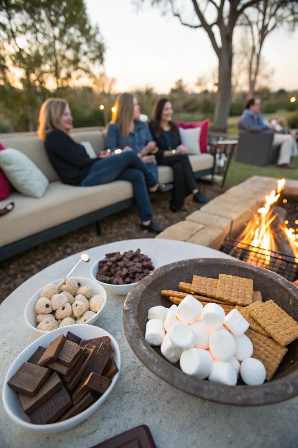 A fire pit and s'mores make for a warm and intimate evening celebration.