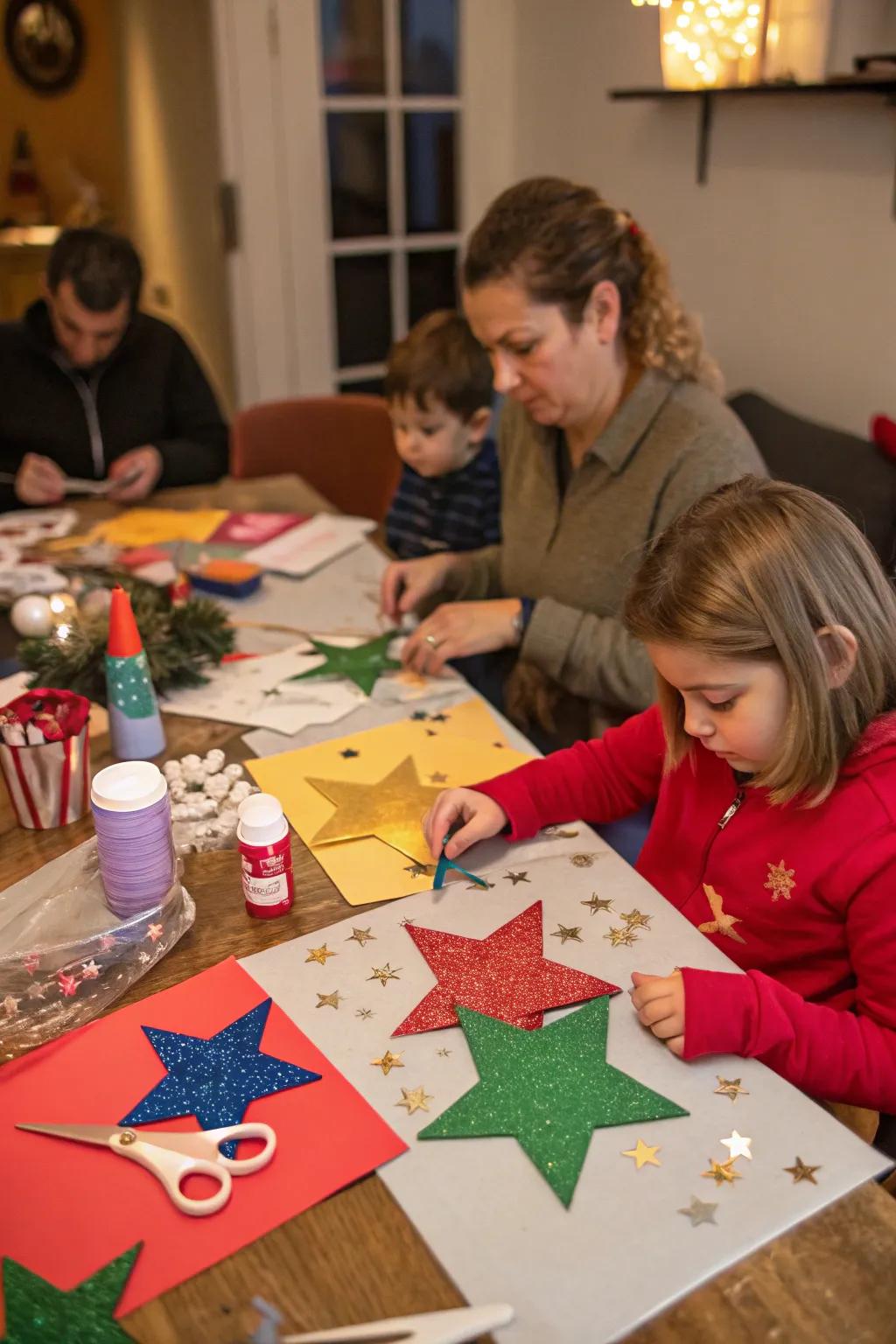 Crafting star ornaments brings creativity and joy to all ages at your party.