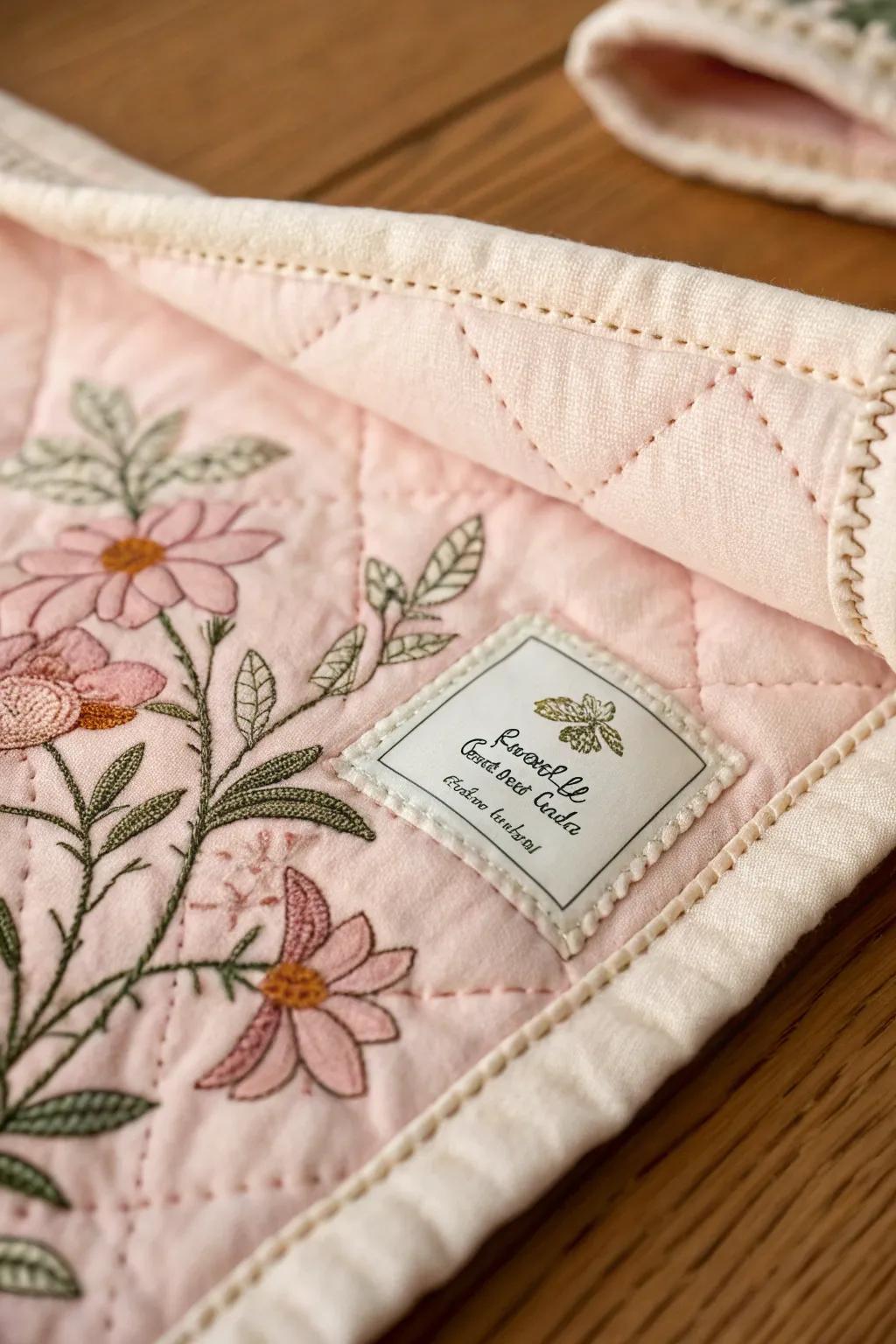 Capture the essence of your quilt with a fussy cut label, where every stitch tells a story of creativity and care.