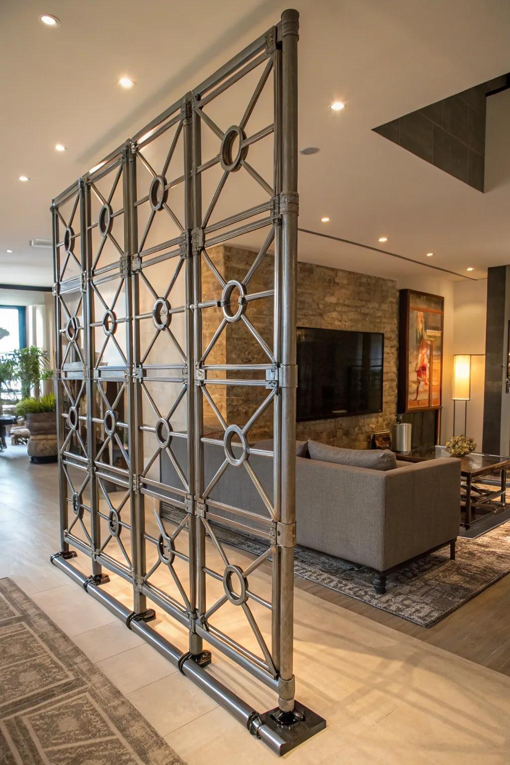 Elevate your space with the artistry of exposed conduits – a functional and stylish room divider.