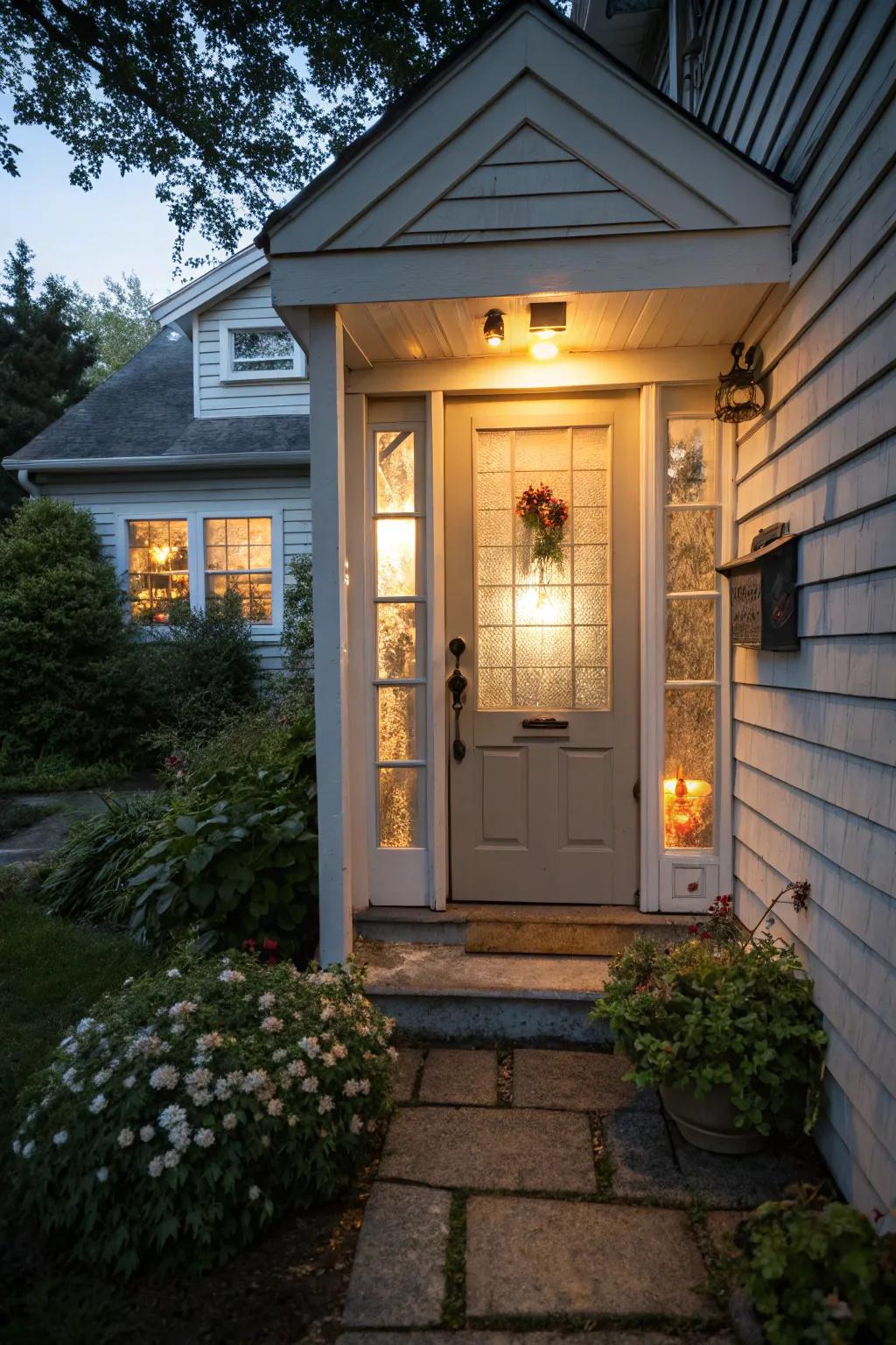 Glass panels allow light to enhance this small entrance.