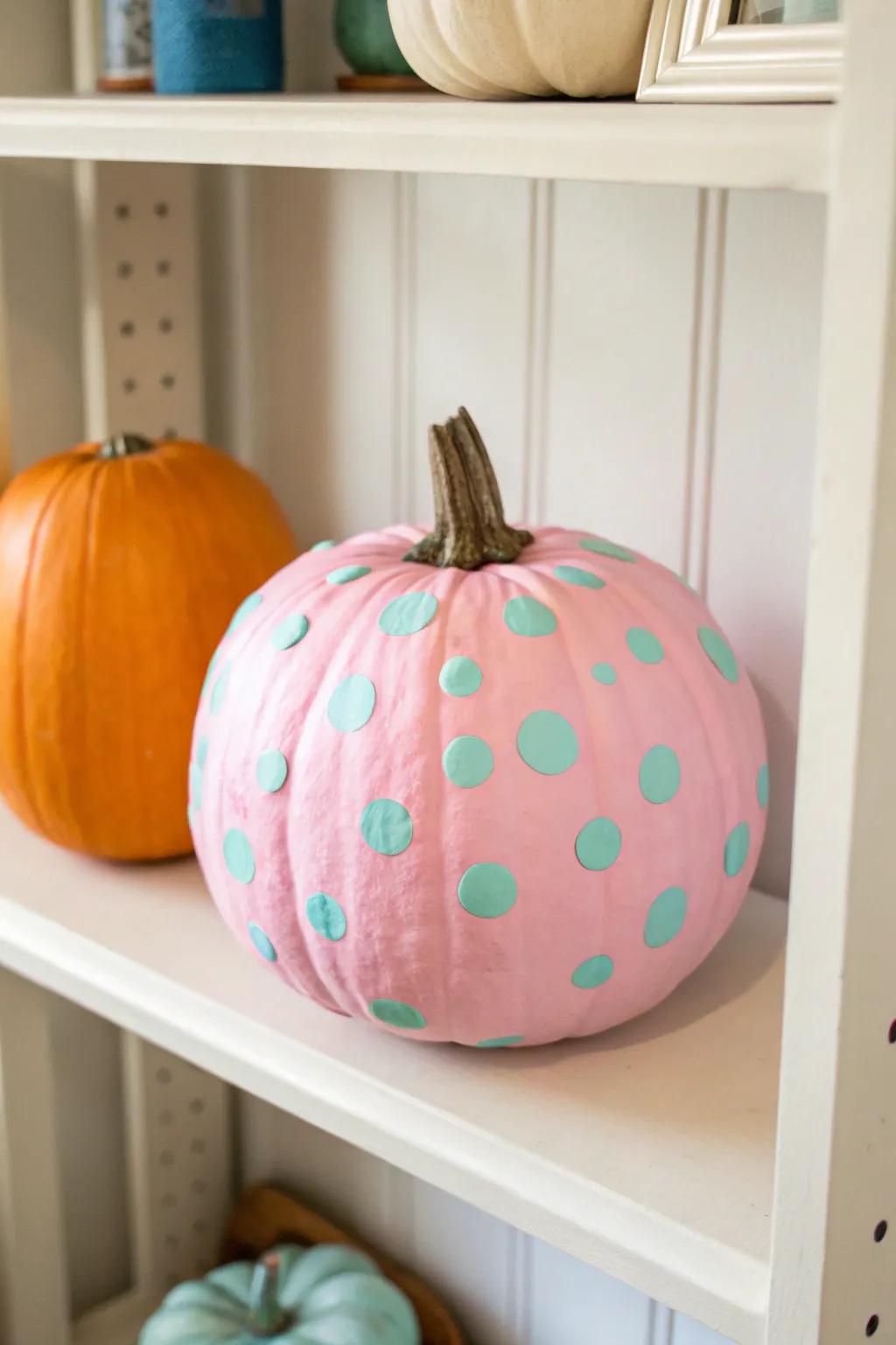 Pastel polka dots add a playful and unexpected twist to fall decor.