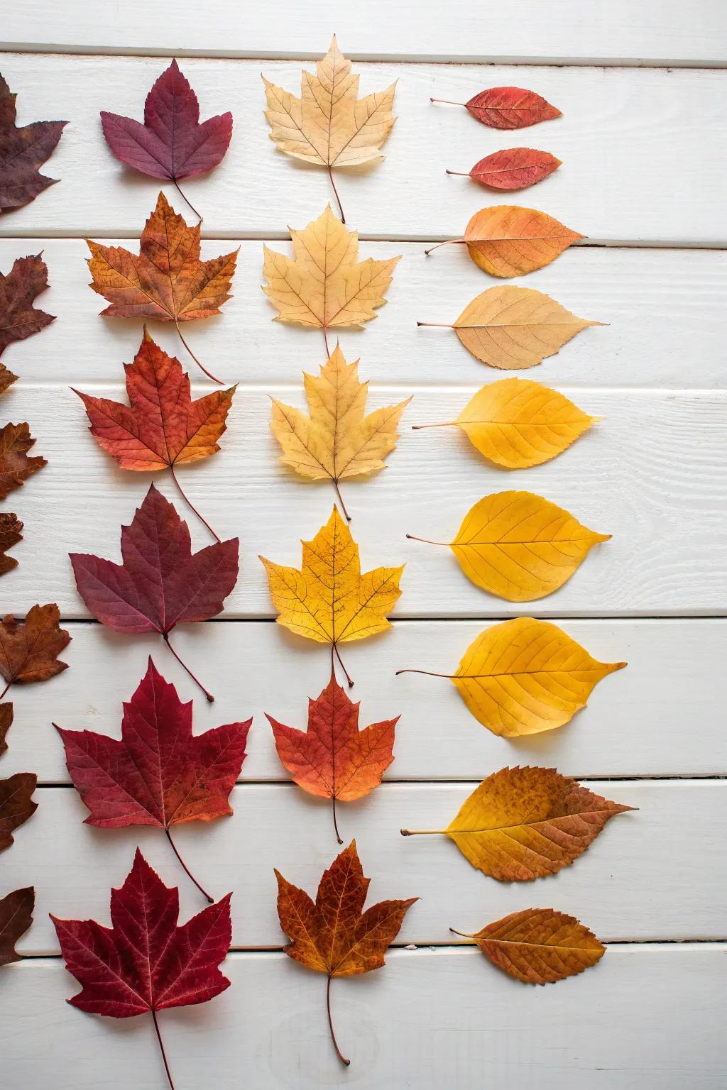 Embrace the elegance of autumn with a minimalist leaf arrangement that celebrates nature's palette.