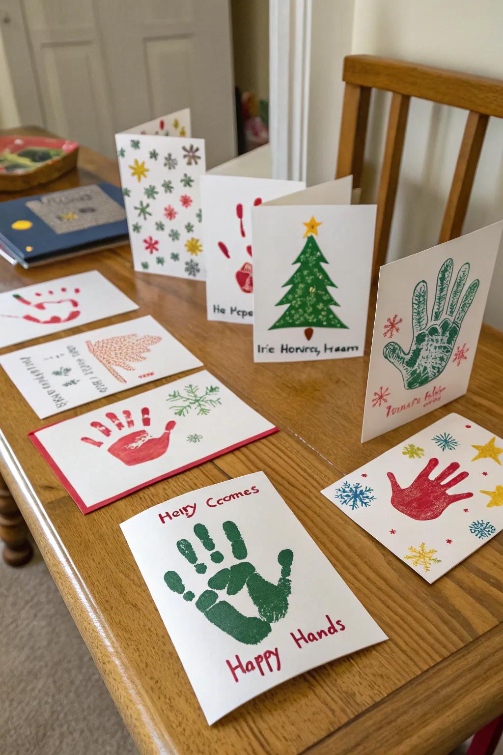 Send love with personalized handprint holiday cards.