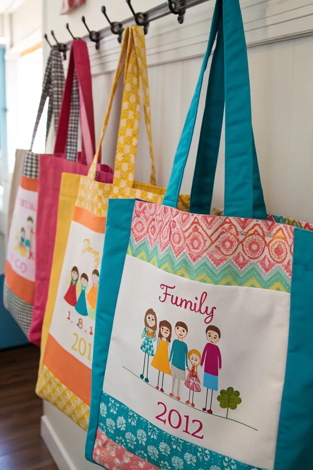 Custom family reunion tote bags offer style and utility.