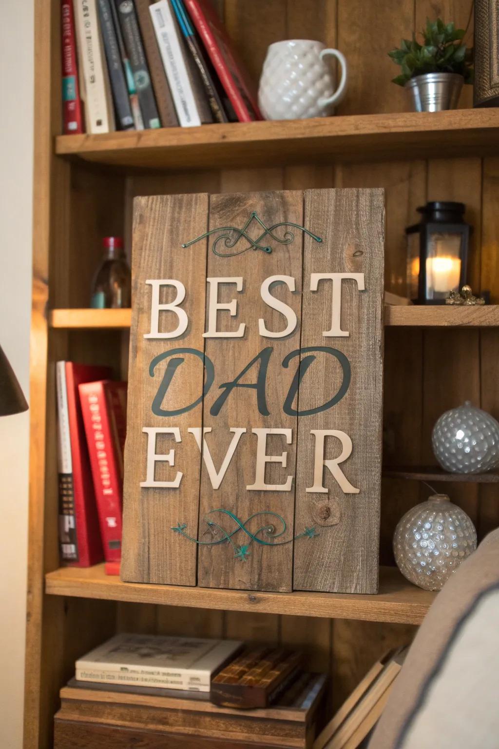 A wooden plaque with a heartfelt message makes a touching Father's Day gift.