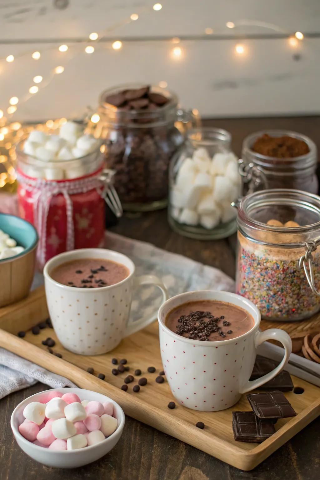 Warm up your February birthday with a customizable hot cocoa bar filled with sweet treats.