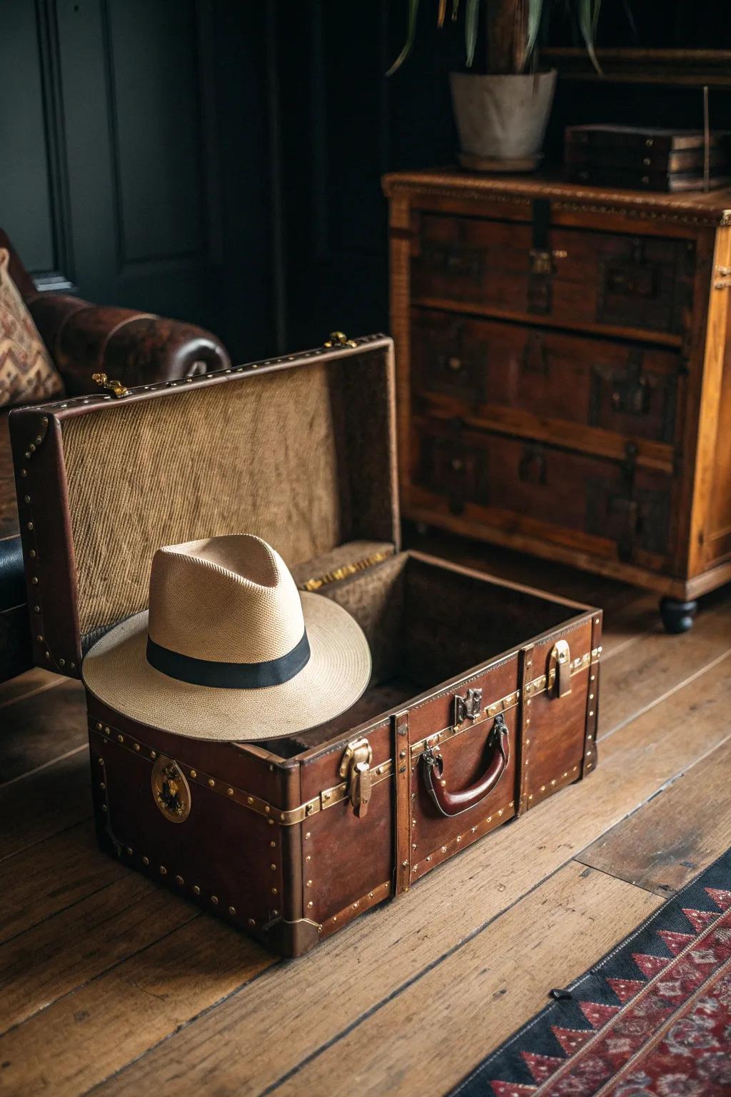 Rediscover timeless elegance with a vintage-inspired hat trunk that speaks to the art of craftsmanship.