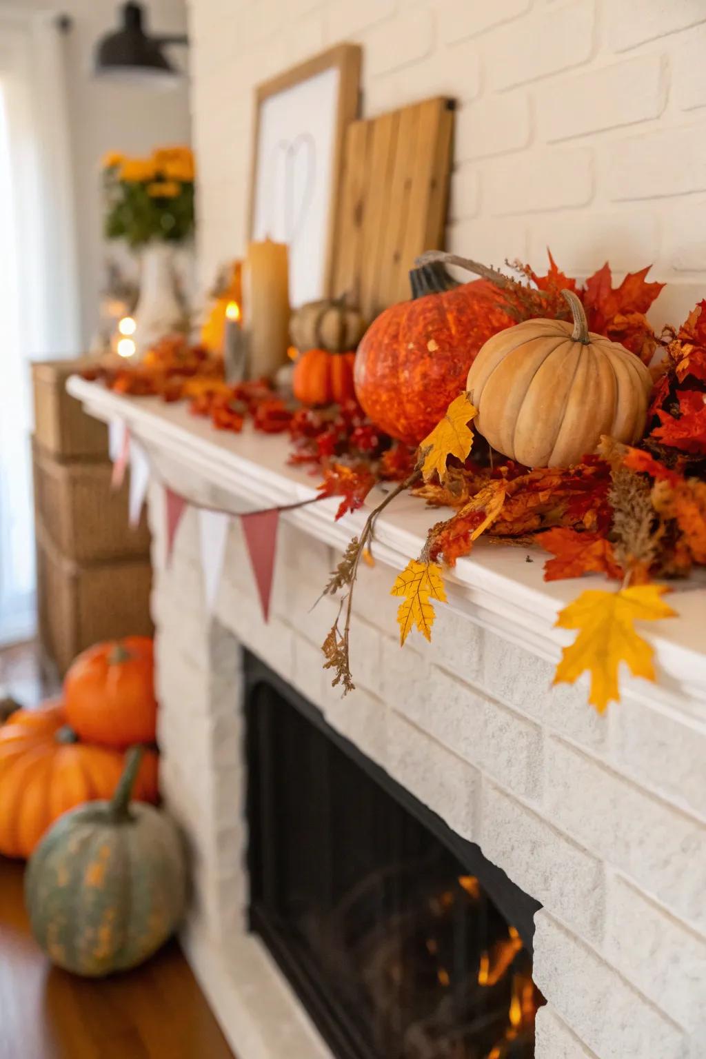 Embrace the seasons with themed fireplace decor.