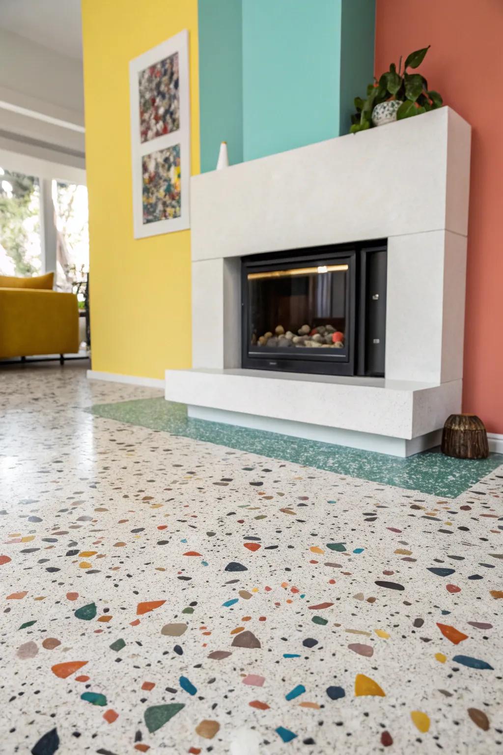 Terrazzo flooring offers unique patterns and robust durability.