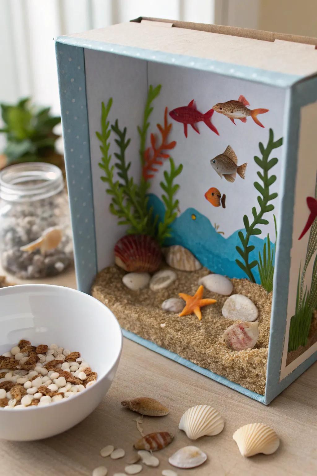 Create a mini underwater world with a cereal box aquarium.