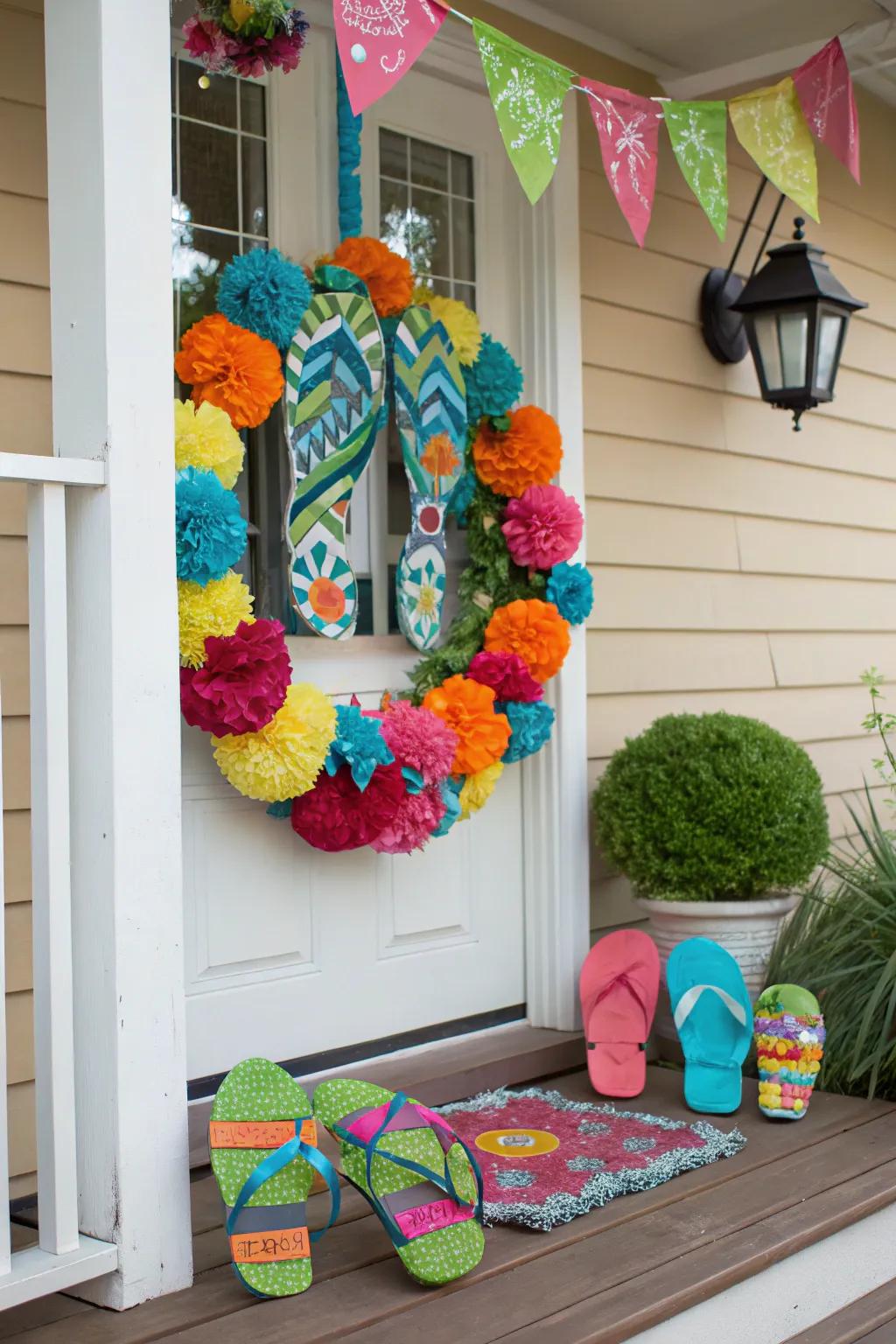 A fiesta flip flop wreath that brings the party to your door.