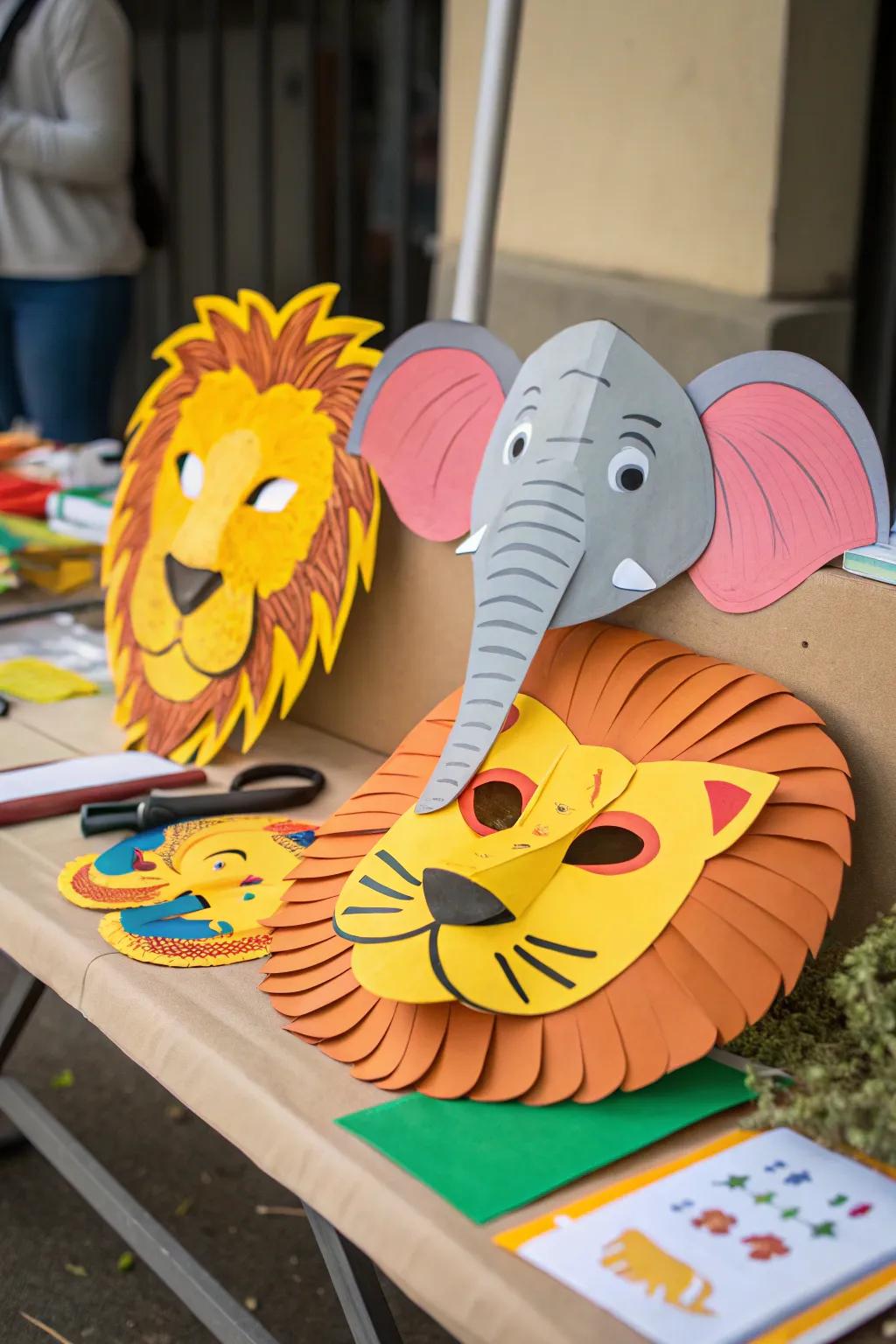 Fun foam paper animal masks ready for playtime adventures.