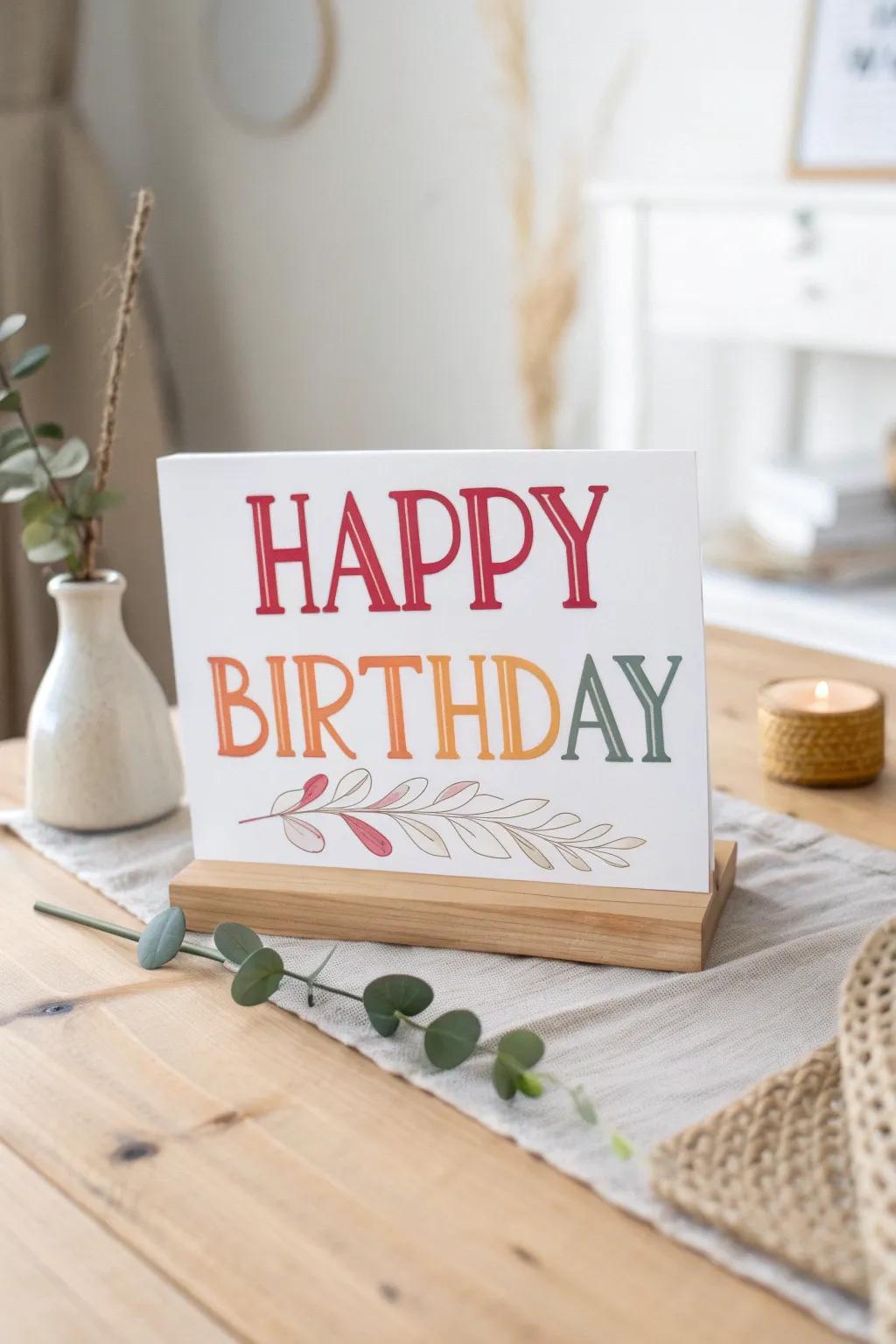 Celebrate with style: Bold typography meets minimalist elegance in this handcrafted birthday card.