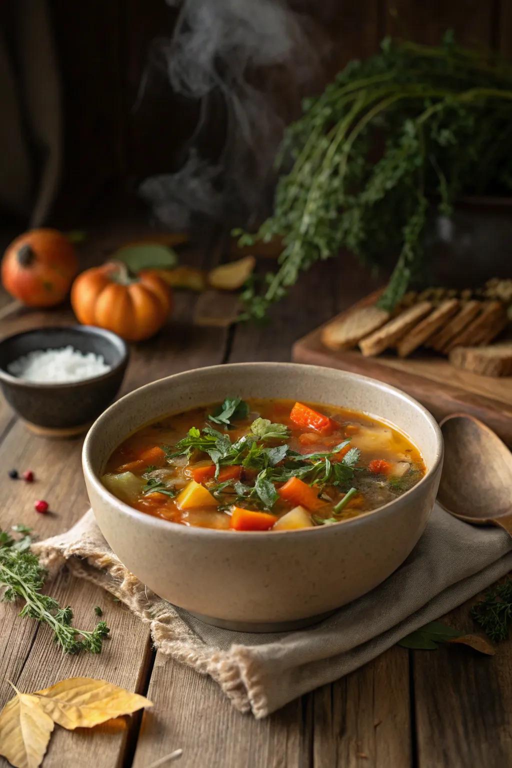 Warm up your day with a bowl of homemade seasonal soup.