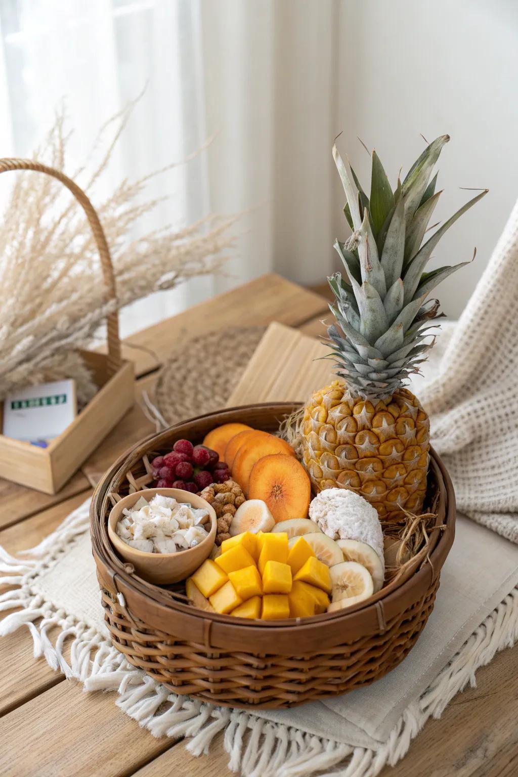 Savor the taste of paradise with our Tropical Treats gift basket, where simplicity meets bold flavors.