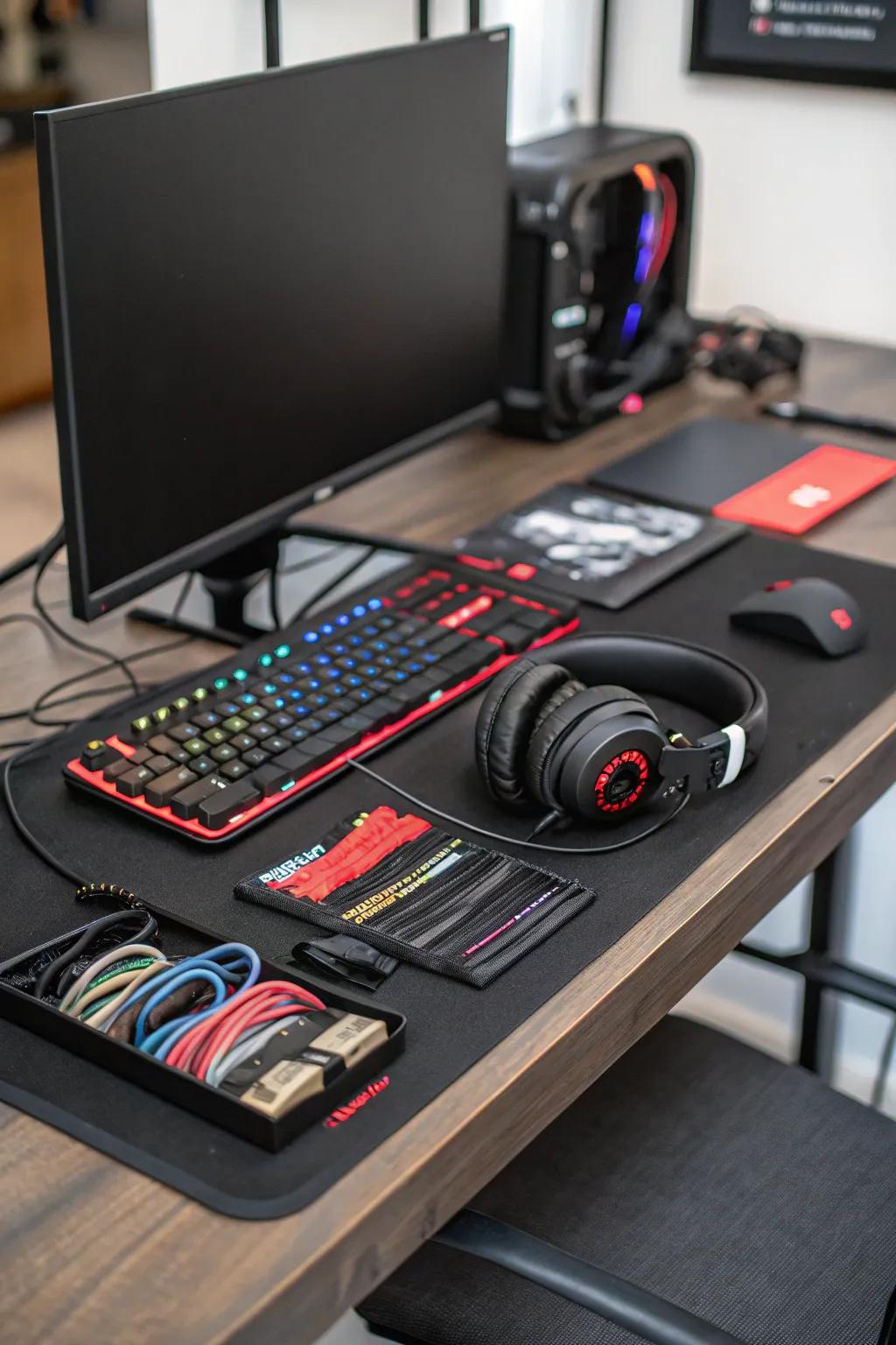 Effective cable management that keeps the gaming area tidy and clutter-free.