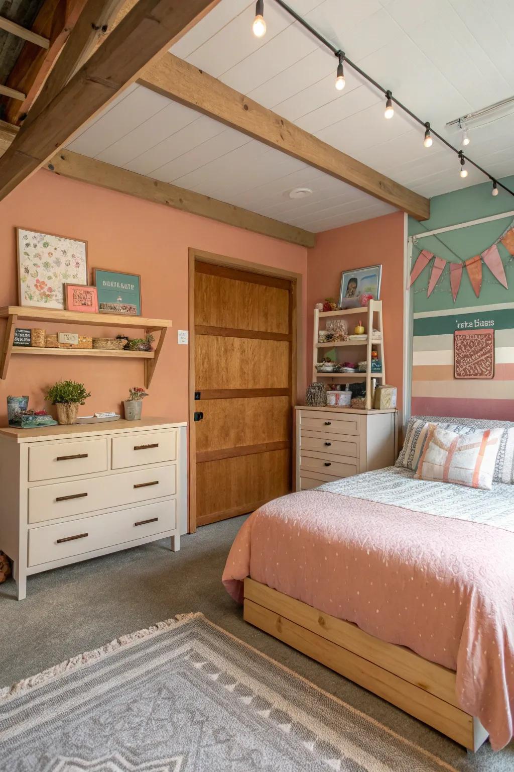 Warm color schemes can transform a garage bedroom into a cozy haven.