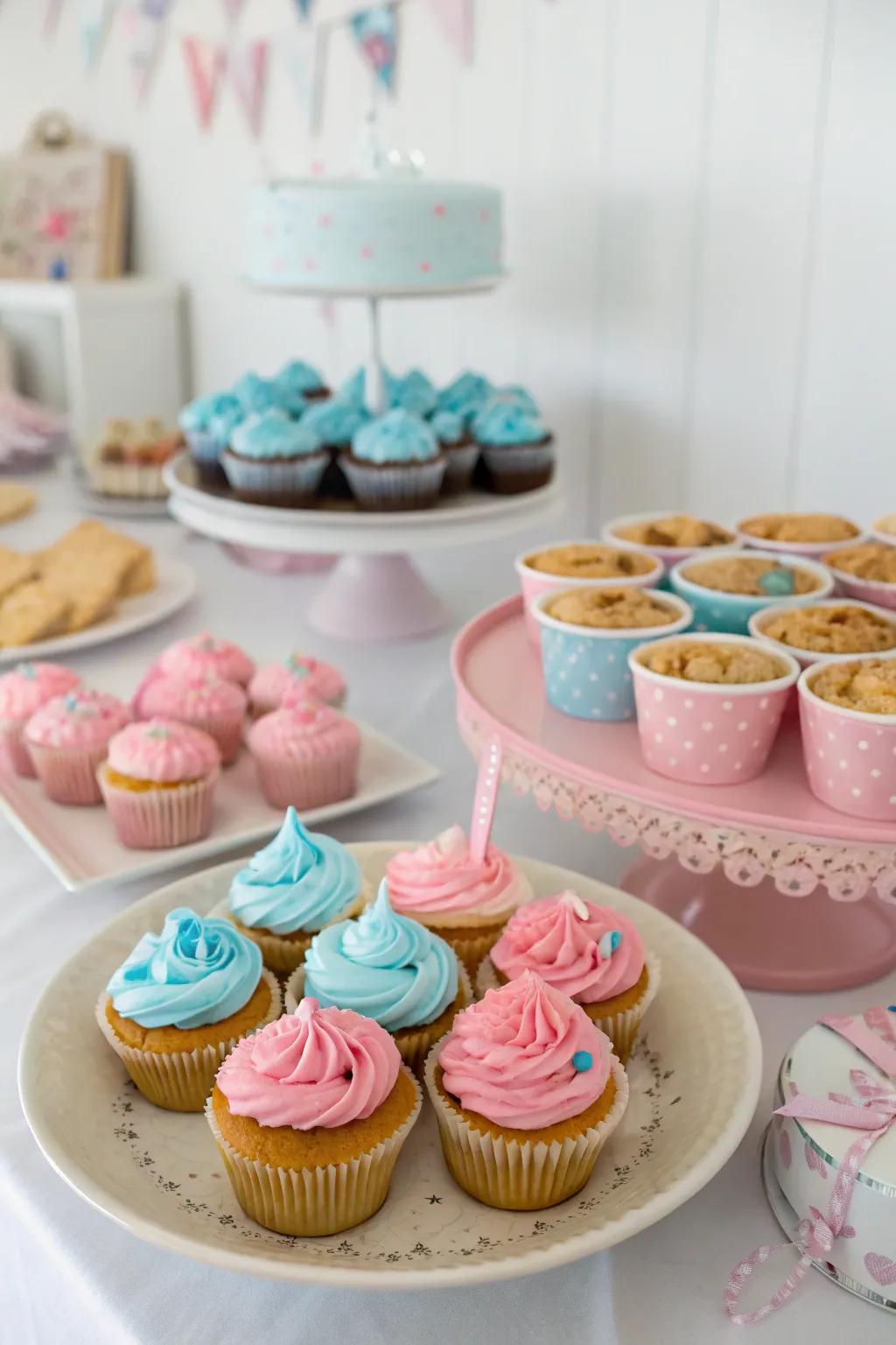 A sweet 'Cupcake or Muffin?' gender reveal spread.