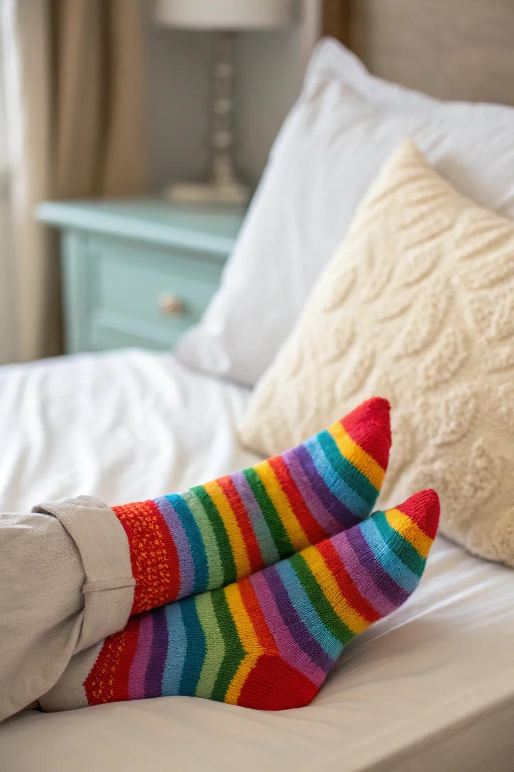 Cozy socks add a fun and comforting element.