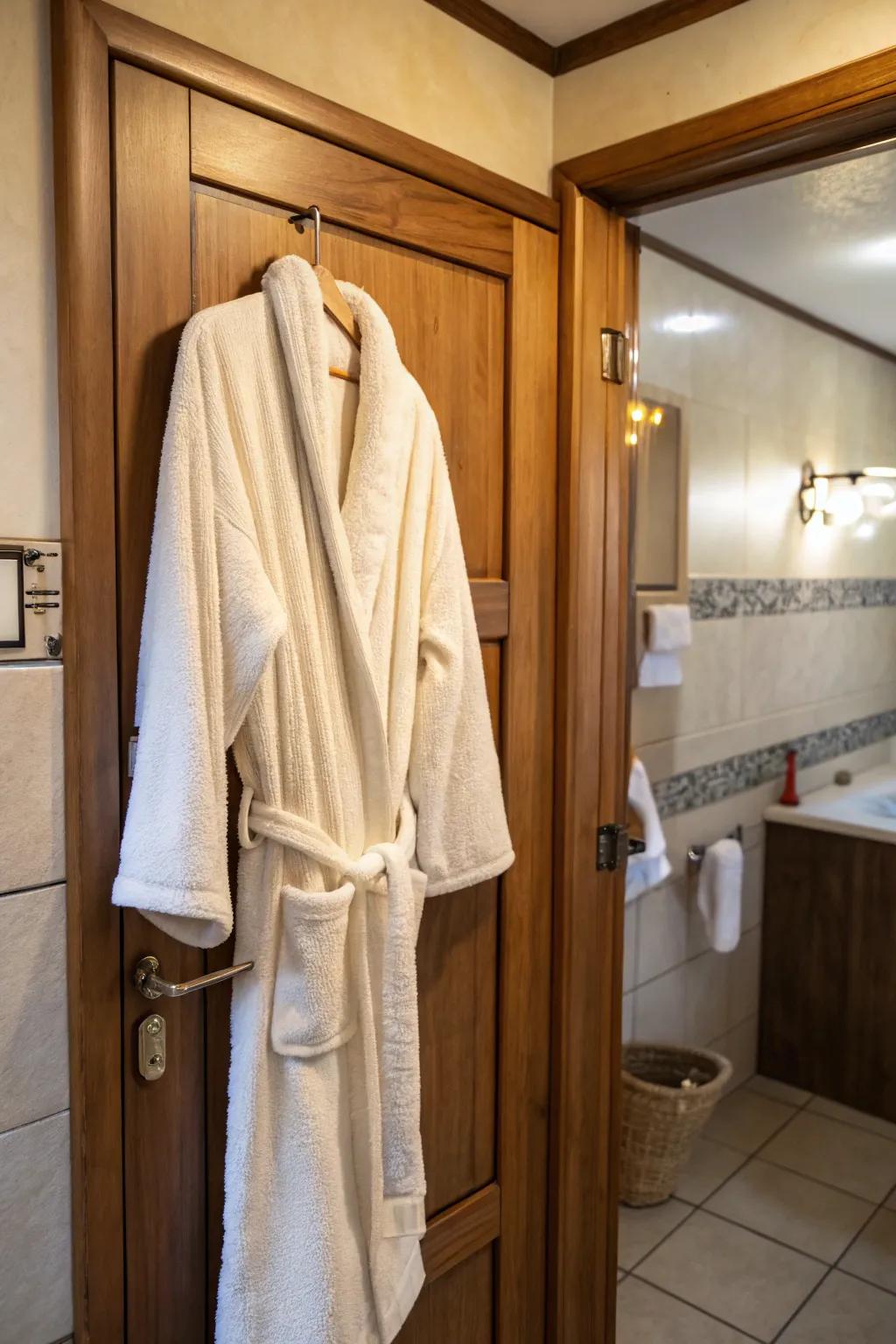 A plush bathrobe brings everyday luxury to her life.