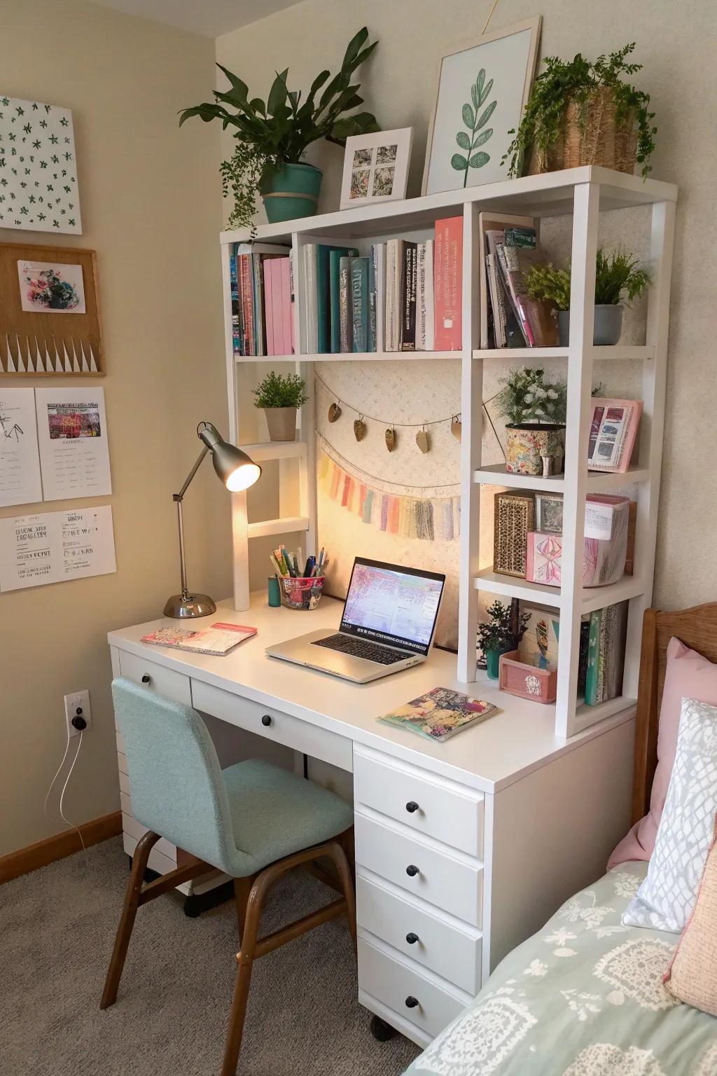 A functional desk is essential for studying and storage.