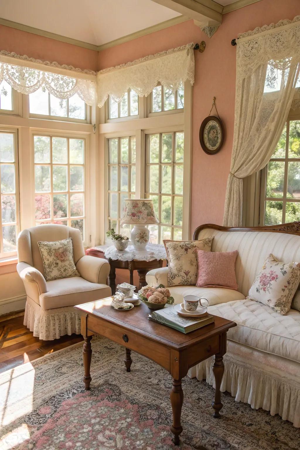 A vintage-inspired sunroom that exudes charm and warmth.