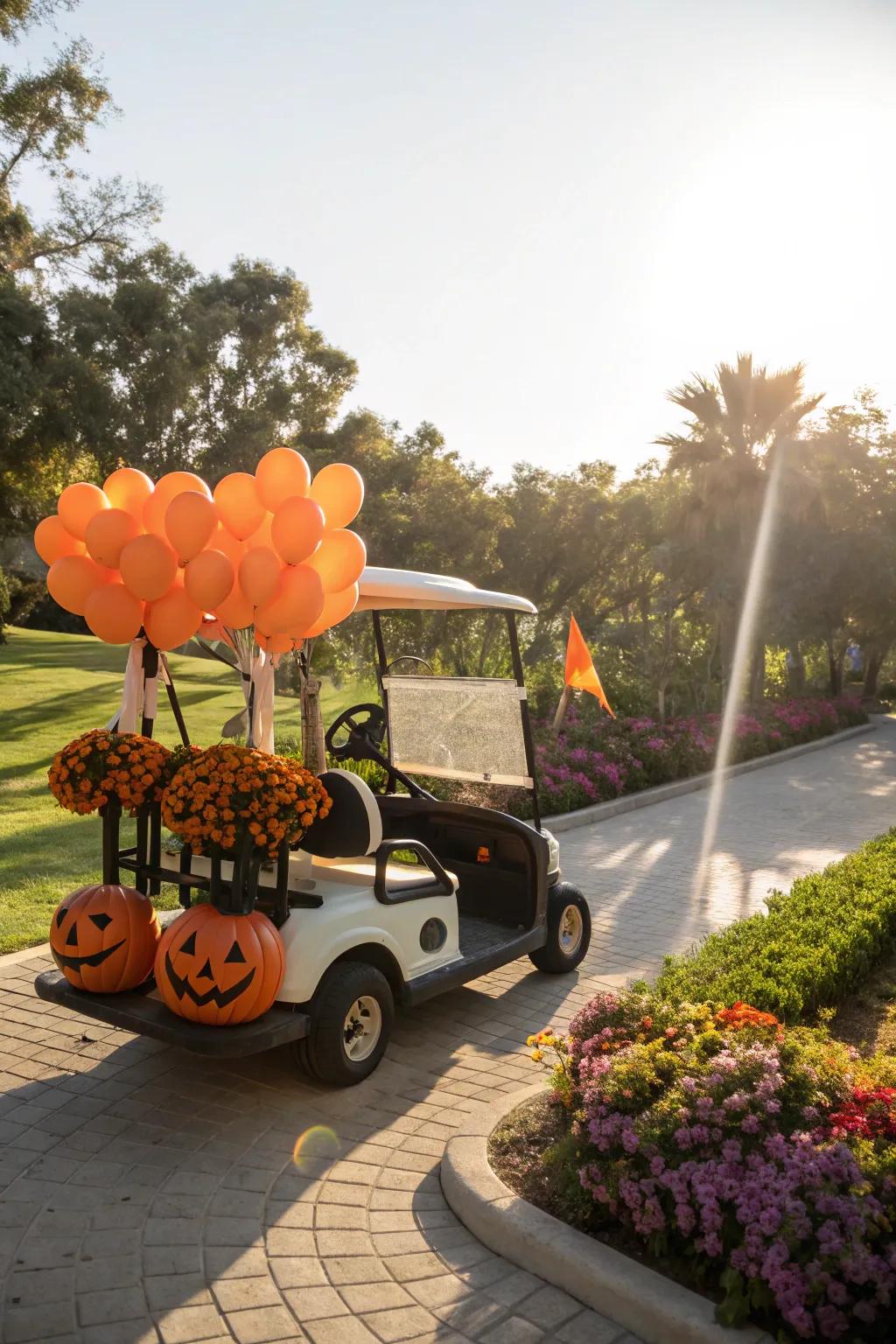 Bring the pumpkin patch to life with your golf cart this Halloween.