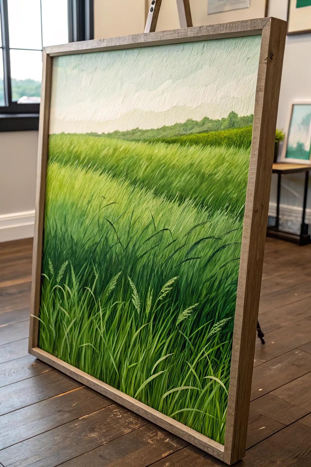 Layered colors add depth and richness to grass paintings.