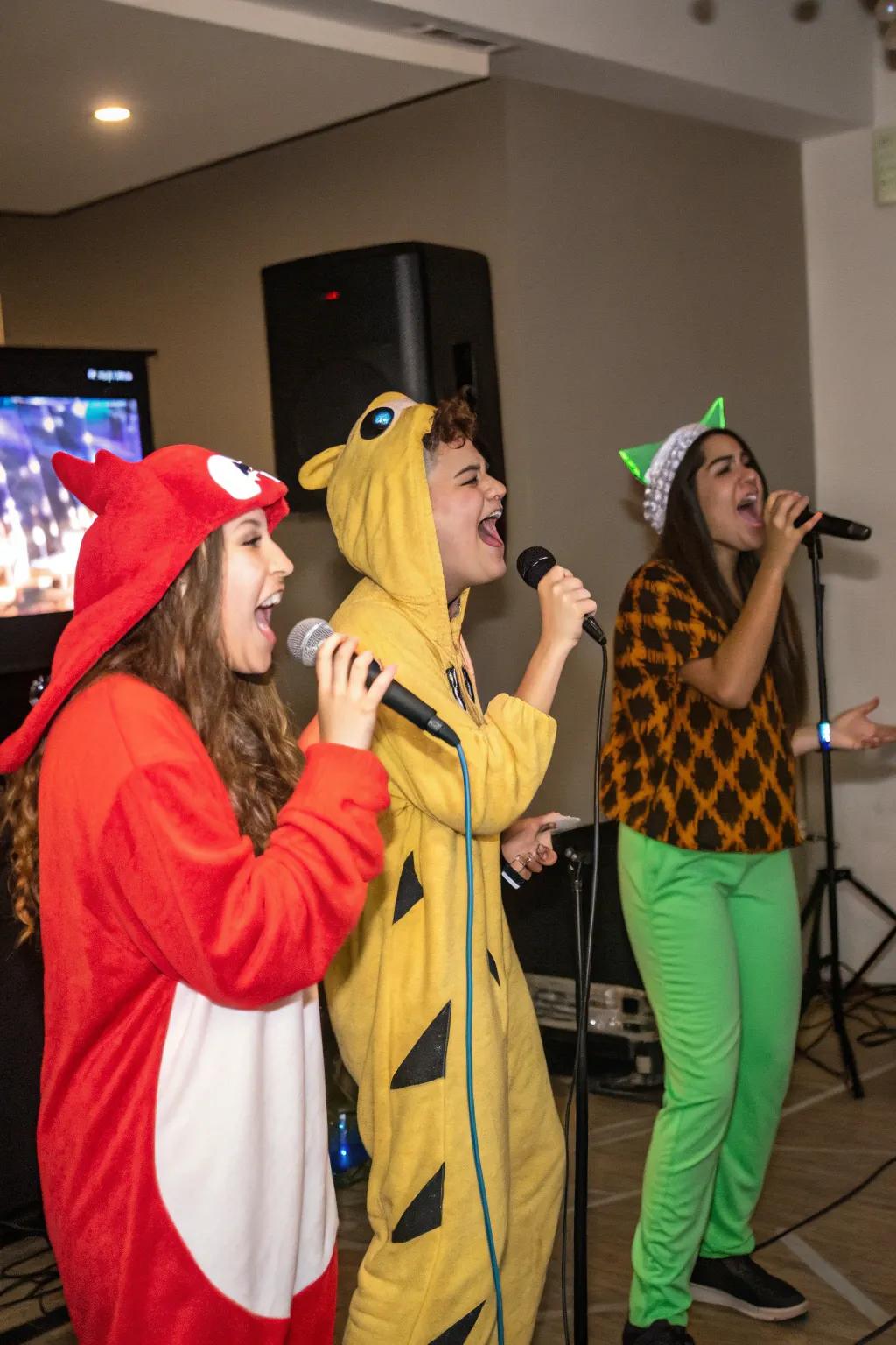 A lively Halloween karaoke session with friends.