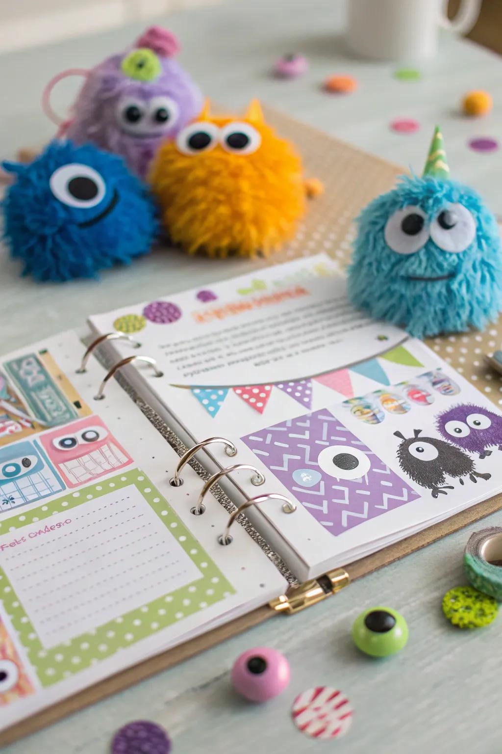 Add fun and whimsy with monster-themed scrapbook pages.