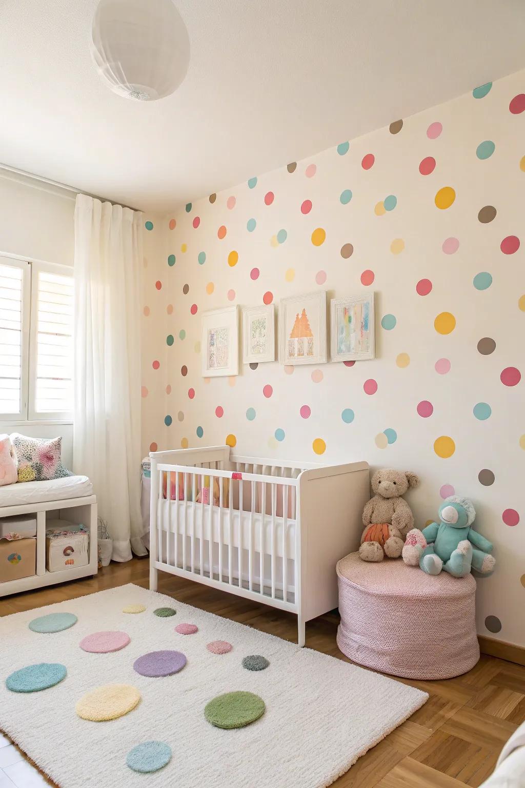 Polka dots bring a playful atmosphere to this cheerful nursery.