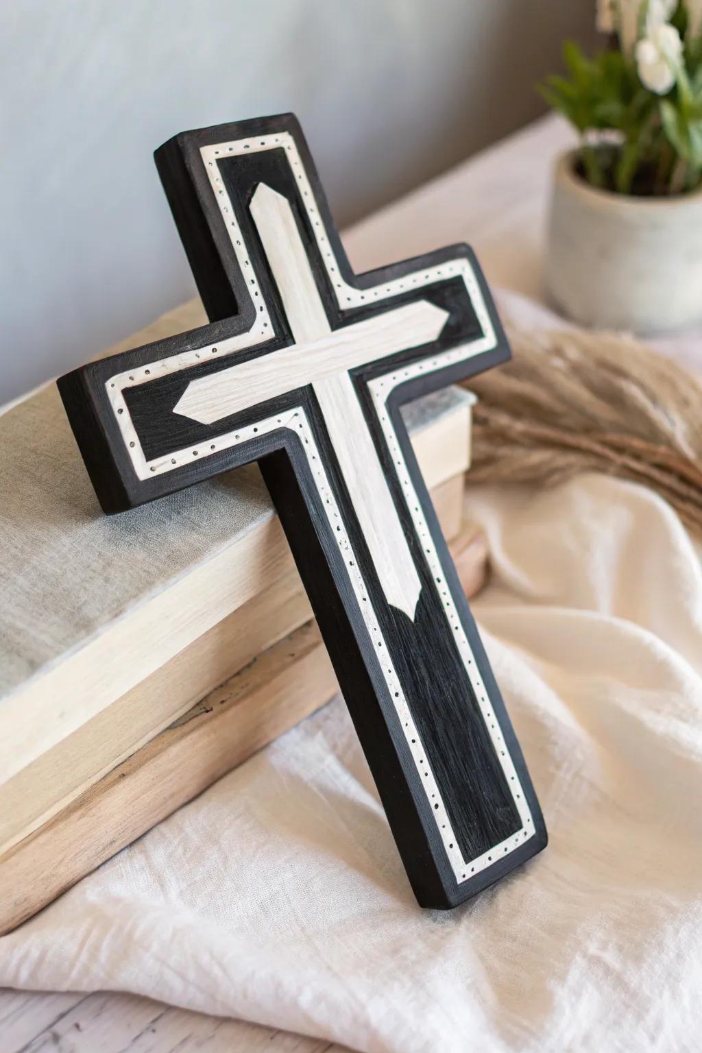 Discover the beauty of minimalist elegance with this handcrafted monochrome wooden cross.